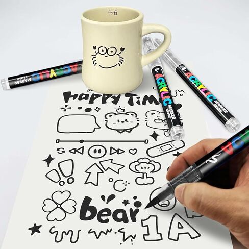 12 PCS Black Acrylic Paint Markers,Soft Brush Tip Acrylic Paint Markers,Quick-Drying Waterproof Acrylic Markers for Canvas,Rock Painting,Wood, Stone,Glass,Ceramic,Fabric Painting in Saudi Arabia