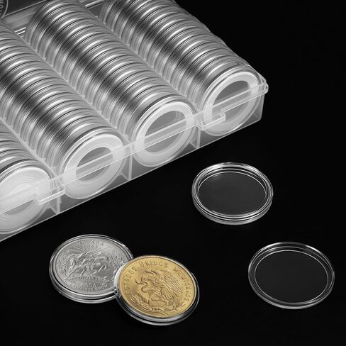 QWORK Coin Holder Set, 60 Pcs 1.61" Silver Dollar Capsules, Coin Capsules with Foam Gasket, Plastic Storage Case for Coin Collectors, 41mm in Kuwait