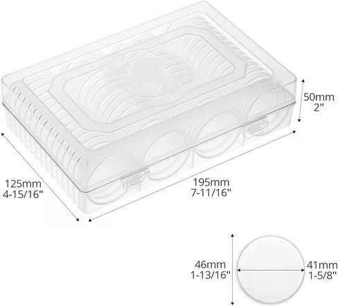 QWORK Coin Holder Set, 60 Pcs 1.61" Silver Dollar Capsules, Coin Capsules with Foam Gasket, Plastic Storage Case for Coin Collectors, 41mm in Kuwait