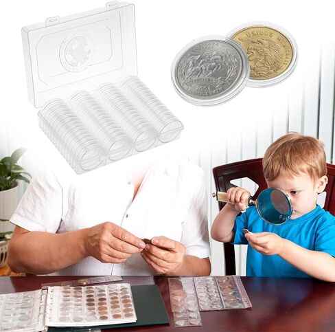 QWORK Coin Holder Set, 60 Pcs 1.61" Silver Dollar Capsules, Coin Capsules with Foam Gasket, Plastic Storage Case for Coin Collectors, 41mm in Kuwait