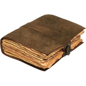 مجلة جلدية كلاسيكية للنساء والرجال - كتاب الظلال، مجلة جريمويري الساحرة مع قفل للإغلاق - 200 صفحة مصنوعة يدويًا من ورق ذو حافة عتيقة - دفتر ملاحظات من الجلد البني الريفي مقاس 7 × 5 in Kuwait