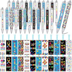48 Pcs Autism Awareness Pens and Bookmarks Bulk Breast Cancer Mental Health Accessories Colorful Autism Awareness Stuff for Social Charity Public Event Education Supplies Motivational Gifts in Saudi Arabia