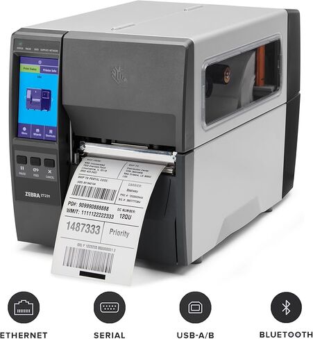 طابعة ملصقات باركود صناعية للنقل الحراري من زيبرا ZT231، ZT23142-T01000FZ - USB، تسلسلي، إيثرنت، بلوتوث - 203 نقطة في البوصة، عرض طباعة 4 بوصة (متجدد) in Kuwait