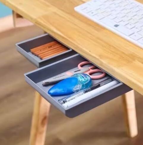 Hidden Storage Box Self-Adhesive Desk Drawer Containers Table Holder Sundries Cosmetics Organizer,Grey Small in Saudi Arabia