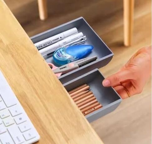 Hidden Storage Box Self-Adhesive Desk Drawer Containers Table Holder Sundries Cosmetics Organizer,Grey Small in Saudi Arabia