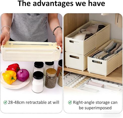 Plastic Expandable Boxes, Kitchen Foldable Storage Bins, Adjustable from 11 to 18.8 Inches - Ideal Drawer Organizers for Bedroom, Kitchen Utensils, Tools, and Closets in Saudi Arabia