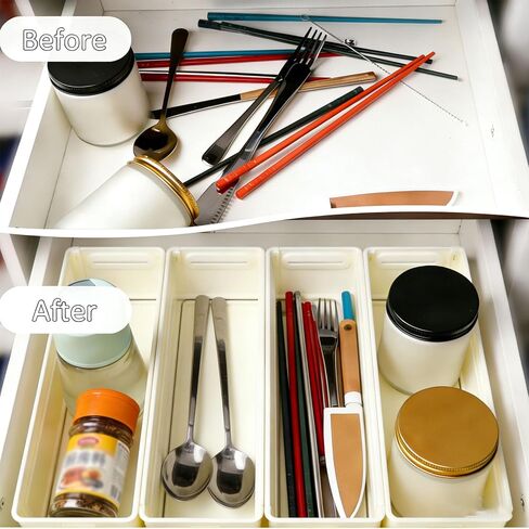 Plastic Expandable Boxes, Kitchen Foldable Storage Bins, Adjustable from 11 to 18.8 Inches - Ideal Drawer Organizers for Bedroom, Kitchen Utensils, Tools, and Closets in Saudi Arabia