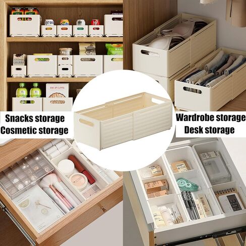 Plastic Expandable Boxes, Kitchen Foldable Storage Bins, Adjustable from 11 to 18.8 Inches - Ideal Drawer Organizers for Bedroom, Kitchen Utensils, Tools, and Closets in Saudi Arabia