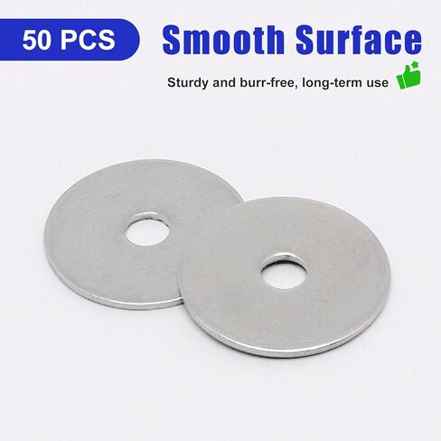 1/4" Flat Washers, 304 Stainless Steel Fender Washers, 1" Outside Diameter, Small Washers for Screws, 0.06 inch Thickness (50 Pcs, M6 x 25mm) in Kuwait