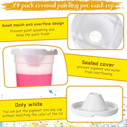 24PCS Paint Cups with Lids for Kids, No Spill Paint Cups with Lid Spill Proof Paints Cup Reusable Plastic Small Containers with Lids for Painting, Home, Classroom in Saudi Arabia