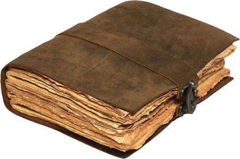 مجلة جلدية كلاسيكية للنساء والرجال - كتاب الظلال، مجلة جريمويري الساحرة مع قفل للإغلاق - 200 صفحة مصنوعة يدويًا من ورق ذو حافة عتيقة - دفتر ملاحظات من الجلد البني الريفي مقاس 7 × 5 in Kuwait