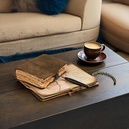 مجلة جلدية كلاسيكية للنساء والرجال - كتاب الظلال، مجلة جريمويري الساحرة مع قفل للإغلاق - 200 صفحة مصنوعة يدويًا من ورق ذو حافة عتيقة - دفتر ملاحظات من الجلد البني الريفي مقاس 7 × 5 in Kuwait