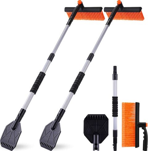 2 حزمة من فرشاة الثلج القابلة للتمديد 40 بوصة مع أداة إزالة الثلج مكشطة الثلج القابلة للفصل لشاحنة السيارة وسيارات الدفع الرباعي ومقبض إسفنجي للزجاج الأمامي للسيارة، ملحقات السيارة الشتوية شديدة التحمل (أسود) in Kuwait