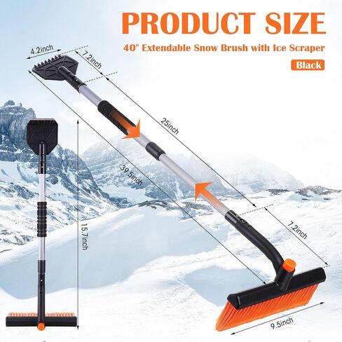 2 حزمة من فرشاة الثلج القابلة للتمديد 40 بوصة مع أداة إزالة الثلج مكشطة الثلج القابلة للفصل لشاحنة السيارة وسيارات الدفع الرباعي ومقبض إسفنجي للزجاج الأمامي للسيارة، ملحقات السيارة الشتوية شديدة التحمل (أسود) in Kuwait