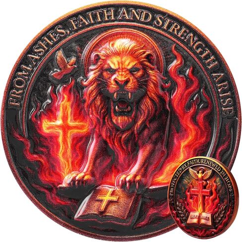 Lion of Judah Christian Prayer Coin Inspirational Religious Challenge Coin Bible Verse Token, Faith and Strength Medallion (Bible Lion Coin-One Piece) in Saudi Arabia