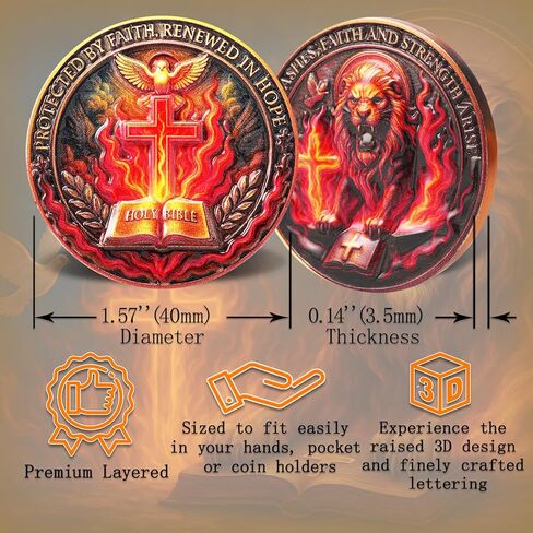 Lion of Judah Christian Prayer Coin Inspirational Religious Challenge Coin Bible Verse Token, Faith and Strength Medallion (Bible Lion Coin-One Piece) in Saudi Arabia