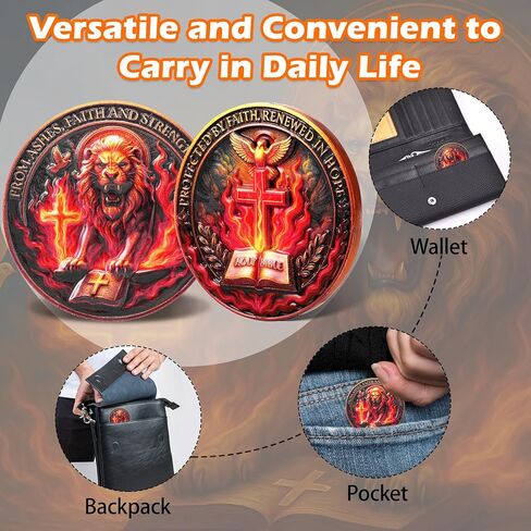 Lion of Judah Christian Prayer Coin Inspirational Religious Challenge Coin Bible Verse Token, Faith and Strength Medallion (Bible Lion Coin-One Piece) in Saudi Arabia