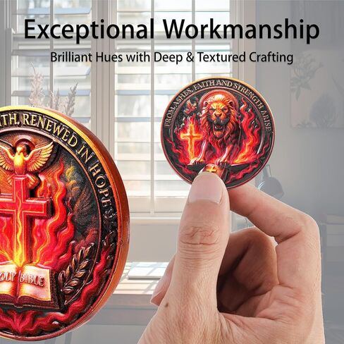 Lion of Judah Christian Prayer Coin Inspirational Religious Challenge Coin Bible Verse Token, Faith and Strength Medallion (Bible Lion Coin-One Piece) in Saudi Arabia