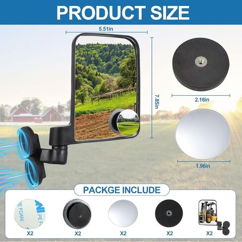 Universal Forklift Rearview Mirror, Square High-Definition Convex Mirror, Supports 360-Degree Rotation, Wide Field of View, Compatible with Multiple Forklift Models -1 Pair in Saudi Arabia