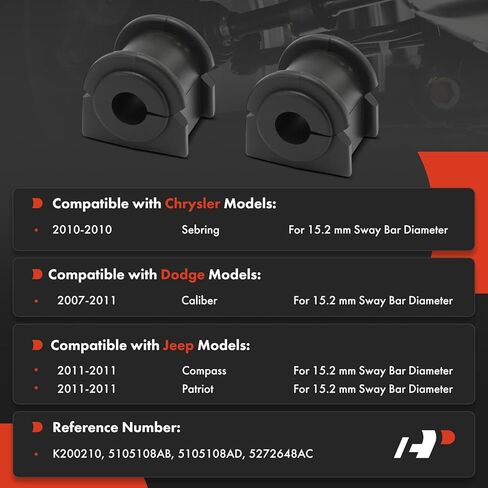مجموعة جلبة A-Premium 2 × من الخلف إلى الإطار، متوافقة مع Jeep Compass 2011، وPatriot 2011، وDodge Caliber 2007-2011، وChrysler Sebring 2010 in Saudi Arabia