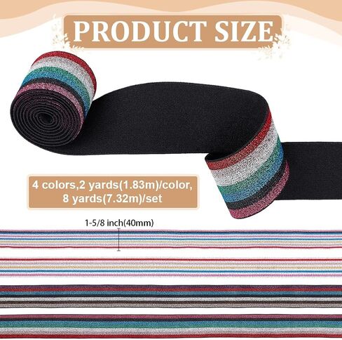 BENECREAT 8 Yards Flat Elastic Band, 1.57 Inch 4 Colors Elastic Band Tape Wide Non-Slip Elastic Ribbon for DIY Garment Sewing Crafts Belt Waistband Sports Shorts in Saudi Arabia