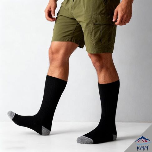 KMM Men's Cotton Full Thick Cushion Crew Socks Moisture Wicking Control Heavy Duty Work Boot Anti Sweat Blisters 10 Pairs in Kuwait