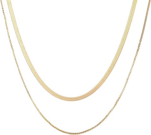 Mauzew 18K Gold Plated Snake Chain Herringbone Necklace Layered Choker Chain Necklaces for Women Dainty Dot Pendant Necklaces Waterproof Jewelry Christmas Gifts for Girls in Kuwait