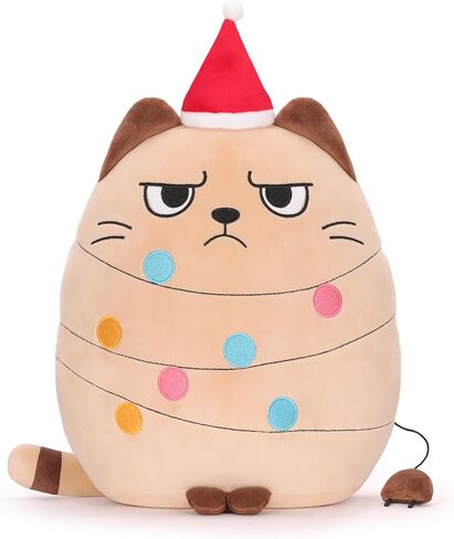 12 inch Christmas Cat Stuffed Animals Funny Xmas Plush Pillow Holiday Decoration Gifts for Cat Mom Lovers (Beige) in Saudi Arabia