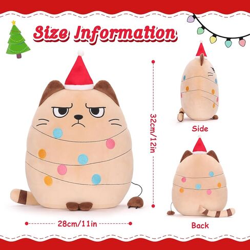 12 inch Christmas Cat Stuffed Animals Funny Xmas Plush Pillow Holiday Decoration Gifts for Cat Mom Lovers (Beige) in Saudi Arabia
