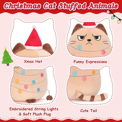 12 inch Christmas Cat Stuffed Animals Funny Xmas Plush Pillow Holiday Decoration Gifts for Cat Mom Lovers (Beige) in Saudi Arabia
