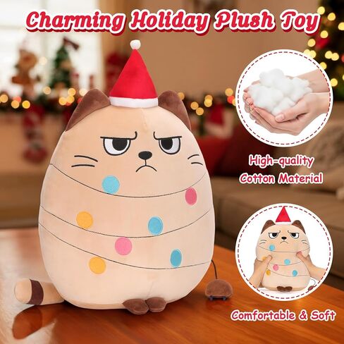 12 inch Christmas Cat Stuffed Animals Funny Xmas Plush Pillow Holiday Decoration Gifts for Cat Mom Lovers (Beige) in Saudi Arabia