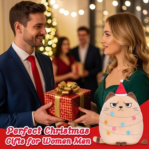 12 inch Christmas Cat Stuffed Animals Funny Xmas Plush Pillow Holiday Decoration Gifts for Cat Mom Lovers (Beige) in Saudi Arabia