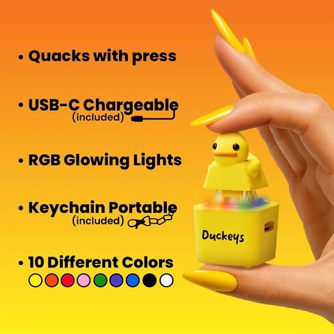 Duckeys Quacking Fidget Toy with Lights (Yellow), Hilarious Quacking Sound, USB-C Rechargeable, Keychain Portable in Saudi Arabia
