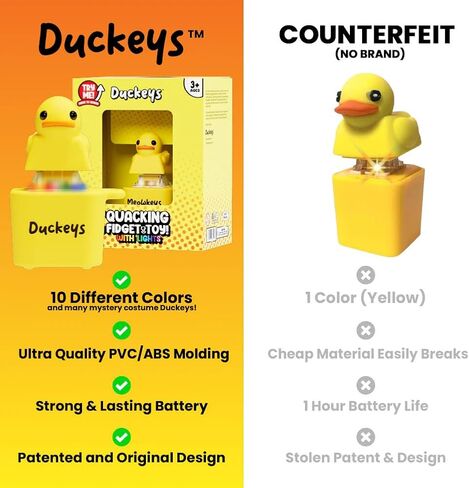 Duckeys Quacking Fidget Toy with Lights (Yellow), Hilarious Quacking Sound, USB-C Rechargeable, Keychain Portable in Saudi Arabia