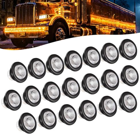20PCS 3/4" Strobe Flash+Steady Marker Lights Dual Function LED Trailer Side Clearance Tail Round 12V Brake Stop Turn Signal Warning Lamps for Trailer Truck Bus ATV UTV Van RV (20 Amber) in Saudi Arabia