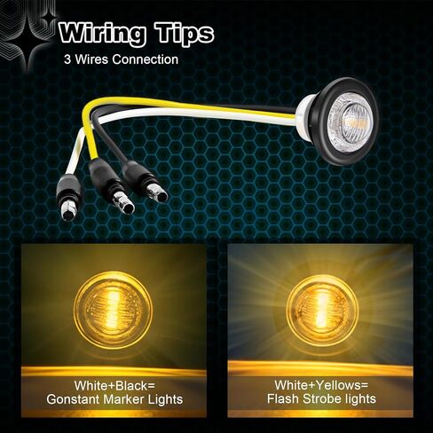 20PCS 3/4" Strobe Flash+Steady Marker Lights Dual Function LED Trailer Side Clearance Tail Round 12V Brake Stop Turn Signal Warning Lamps for Trailer Truck Bus ATV UTV Van RV (20 Amber) in Saudi Arabia