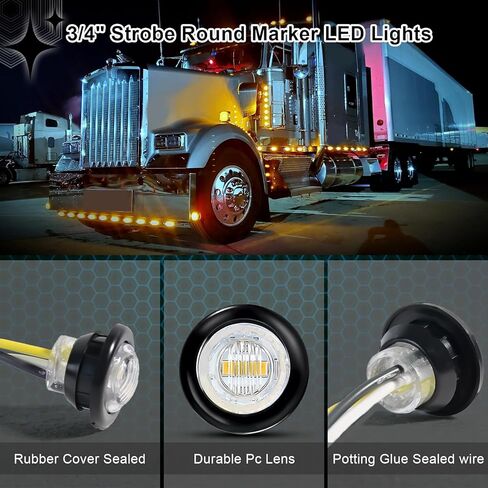 20PCS 3/4" Strobe Flash+Steady Marker Lights Dual Function LED Trailer Side Clearance Tail Round 12V Brake Stop Turn Signal Warning Lamps for Trailer Truck Bus ATV UTV Van RV (20 Amber) in Saudi Arabia
