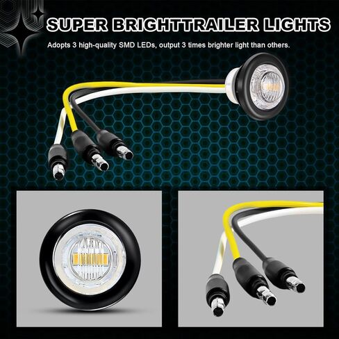 20PCS 3/4" Strobe Flash+Steady Marker Lights Dual Function LED Trailer Side Clearance Tail Round 12V Brake Stop Turn Signal Warning Lamps for Trailer Truck Bus ATV UTV Van RV (20 Amber) in Saudi Arabia