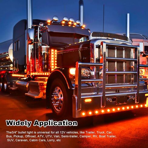 20PCS 3/4" Strobe Flash+Steady Marker Lights Dual Function LED Trailer Side Clearance Tail Round 12V Brake Stop Turn Signal Warning Lamps for Trailer Truck Bus ATV UTV Van RV (20 Amber) in Saudi Arabia
