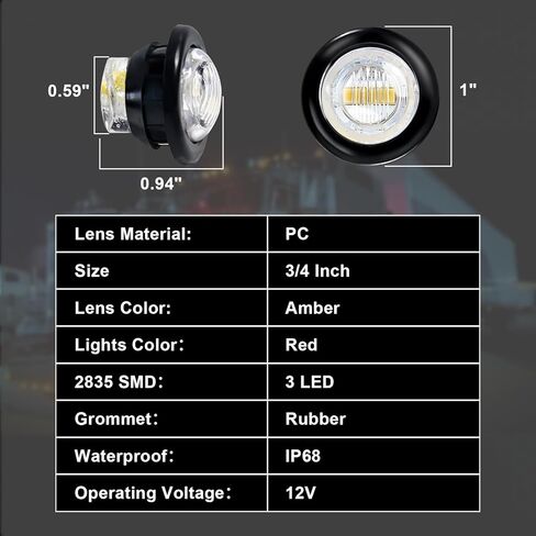 20PCS 3/4" Strobe Flash+Steady Marker Lights Dual Function LED Trailer Side Clearance Tail Round 12V Brake Stop Turn Signal Warning Lamps for Trailer Truck Bus ATV UTV Van RV (20 Amber) in Saudi Arabia