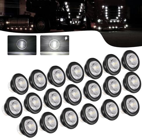 20PCS 3/4" Strobe Flash+Steady Marker Lights Dual Function LED Trailer Side Clearance Tail Round 12V Brake Stop Turn Signal Warning Lamps for Trailer Truck Bus ATV UTV Van RV (20 Amber) in Saudi Arabia