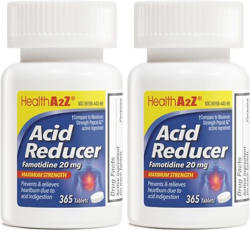 HealthA2Z® Acid Reducer | Famotidine 20mg | Maximum Strength | Relief from Heart Burn Due to Acid Indigestion (225 Tablets (Pack of 1)) in Kuwait