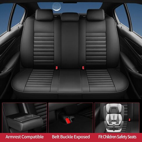 أغطية مقاعد السيارة Fit Canyon لـ GMC Canyon 2015-2024 2025 - جلد ممتاز مقاوم للماء وجيد التهوية، متوافق مع الوسادة الهوائية، واقي وسادة المقعد في جميع الأحوال الجوية (مجموعة كاملة، أسود) in Kuwait