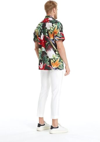 Matchable Couple Hawaiian Luau Shirt or V-Neck Jumpsuit with Pockets in Tropical Twilight in Saudi Arabia