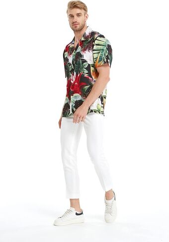 Matchable Couple Hawaiian Luau Shirt or V-Neck Jumpsuit with Pockets in Tropical Twilight in Saudi Arabia
