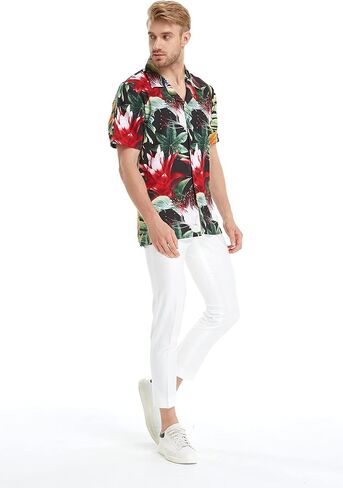 Matchable Couple Hawaiian Luau Shirt or V-Neck Jumpsuit with Pockets in Tropical Twilight in Saudi Arabia