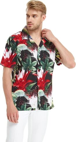 Matchable Couple Hawaiian Luau Shirt or V-Neck Jumpsuit with Pockets in Tropical Twilight in Saudi Arabia