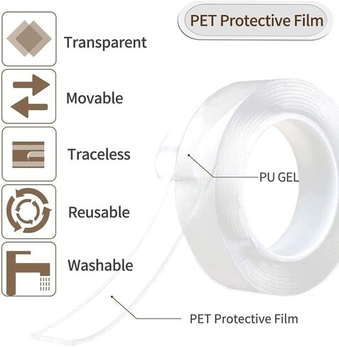 Extra Large Single Sided Tape Heavy Duty Removable 1.18 Inch x 160 Inch, Clear & Tough Nano Tape, Multipurpose Mounting Tape Picture Hanging Strips in Saudi Arabia