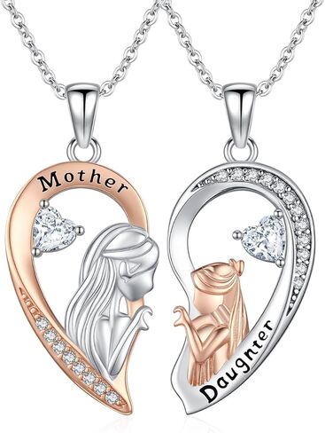 TUGHRA Mother and Daughter Necklaces Set 925 Sterling Silver Mom Daughter Pendant Necklace for 2 Dainty Matching Jewelry Gifts for Christmas Day Mothers Day Birthday in Saudi Arabia