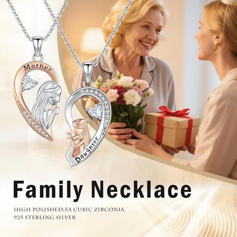 TUGHRA Mother and Daughter Necklaces Set 925 Sterling Silver Mom Daughter Pendant Necklace for 2 Dainty Matching Jewelry Gifts for Christmas Day Mothers Day Birthday in Saudi Arabia